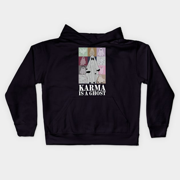 Karma Is A Ghost Funny Happy Halloween Kids Hoodie by JanaeLarson